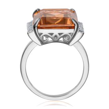 Morganite Color CZ Accent Ring In Sterling Silver