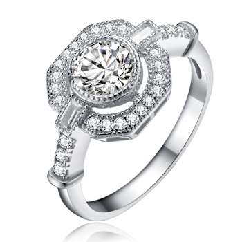 CZ Halo Engagement-Style Ring In Sterling Silver