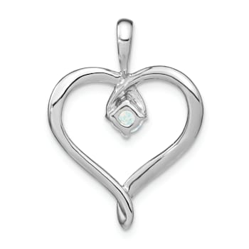 Rhodium Over 14k White Gold Lab Created Opal Heart Pendant