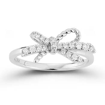 Rachel Zoe CZ Dainty Bow Ring in Rhodium Over Sterling Silver