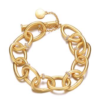 CZ Station Chain Bracelet In 14K Gold Over Brass