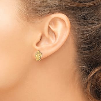14k Yellow Gold Textured Turtle Stud Earrings