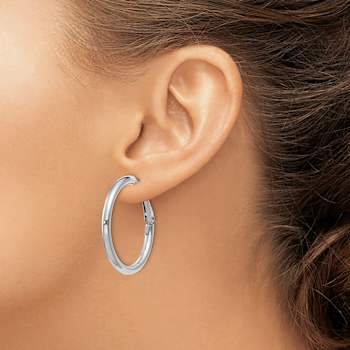 Rhodium Over 14k White Gold Polished 1 1/4" Round Hoop Earrings