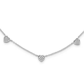 Rhodium Over Sterling Silver with Cubic Zirconia Hearts 16-inch with
2-inch Extension Necklace