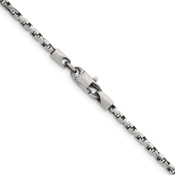Sterling Silver Antiqued and Satin 2.5mm Twisted Box 20 inch Chain