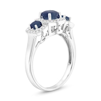 Sapphire and Diamond 14k White Gold 3-Stone Design Ring 1.10ctw