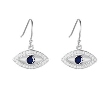 Blue Sapphire Rhodium Over Sterling Silver Evil Eye Earrings