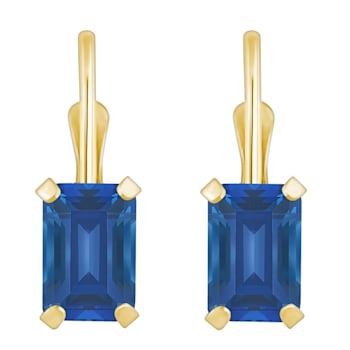 6x4mm Emerald Cut Created Sapphire 10k Yellow Gold Drop Earrings