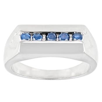 Blue Diamond Rhodium Over Sterling Silver Mens Wide Band Ring 0.50ctw