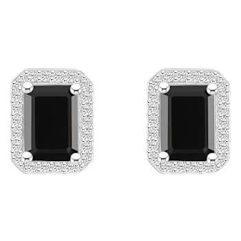 7x5mm Emerald Cut Black Onyx And Created White Sapphire 10k White Gold
Halo Stud Earrings