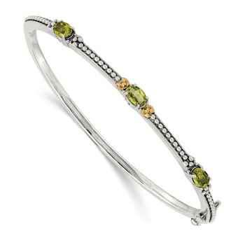 Sterling Silver with 14K Gold Over Sterling Silver Oxidized Peridot 3
Stone Bangle