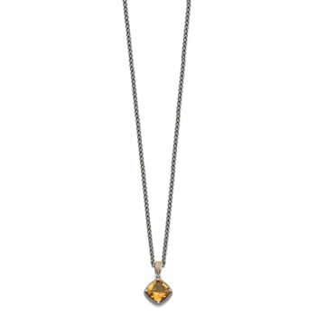 Sterling Silver with 14K Accent Antiqued Citrine Necklace