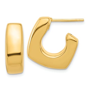 14k Yellow Gold Polished 11/16" Square J-Hoop Post Earrings