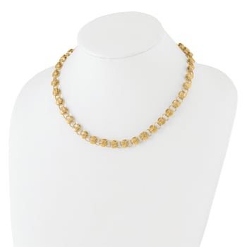 14K Yellow Gold Polished Fancy Diamond-cut Triple Link Necklace
