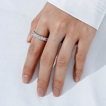 White Cubic Zirconia Platinum Over Sterling Silver Asscher Cut Ring 5.10ctw