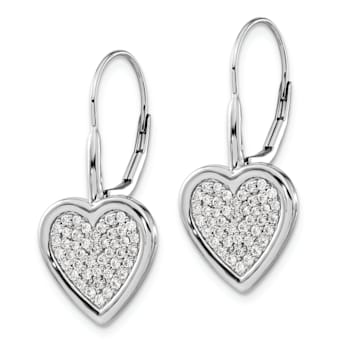 Rhodium Over 14k White Gold Diamond Fancy Heart Dangle Earrings