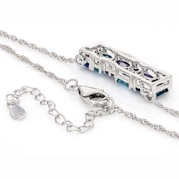 Blue Multi-Gemstone Bar Necklace In Sterling Silver 2.07ctw
