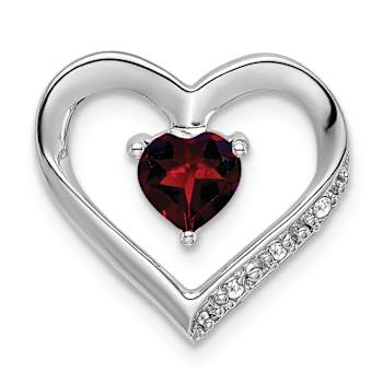 Rhodium Over 14k White Gold Garnet and Diamond Heart Pendant