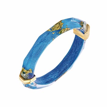 14K Yellow Gold Over Sterling Silver Thin Faceted Acrylic Bangle
Bracelet in Santorini Blue