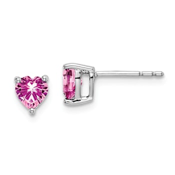 Rhodium Over 14K White Gold Heart Lab Created Pink Sapphire Earrings