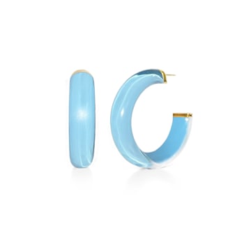 14K Yellow Gold Over Sterling Silver Small Illusion Acrylic Hoop
Earrings in Ice Blue