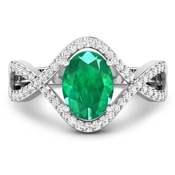 1.24ctw Green Emerald and Diamond 14K White Gold Halo Ring