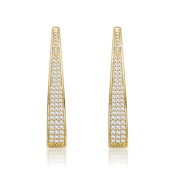 Oblong CZ Pave Hoop Earrings In 14K Gold Over Brass