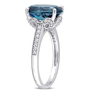 London Blue Topaz and Diamond 14K White Gold Ring 5.32ctw