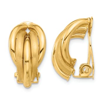 14k Yellow Gold Polished and Satin Omega Clip Non-pierced Earrings