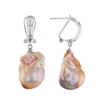 Large Pink Freshwater Pearl Earrings In Sterling Silver