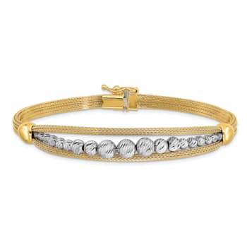 14K Two-tone Polished and Diamond-cut Beaded Fancy Bracelet