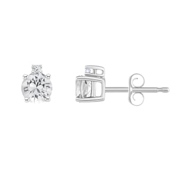 4mm Round White Topaz with Diamond Accents 14k White Gold Stud Earrings