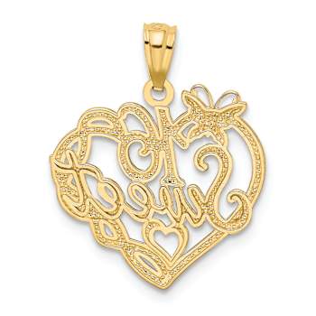 14K Two-tone Gold  Textured and Diamond-Cut Sweet 16 in Heart Pendant