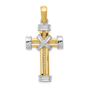 14K Two-tone Gold  Textured Latin Cross Pendant