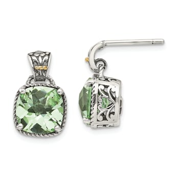 Sterling Silver Antiqued with 14K Accent Prasiolite Earrings