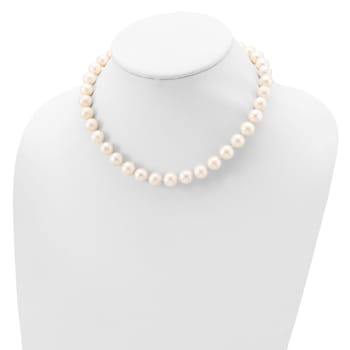 Rhodium Over Sterling Silver 10-11mm White Freshwater Cultured Pearl Necklace
