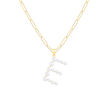 Letter E Initial Cultured Freshwater Pearl 18K Gold Over Sterling Silver
Pendant With  18" Chain