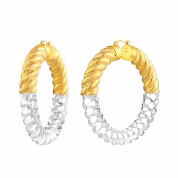 14K Yellow Gold Over Brass Acrylic XL Clear Chunky Rope Hoop Earrings