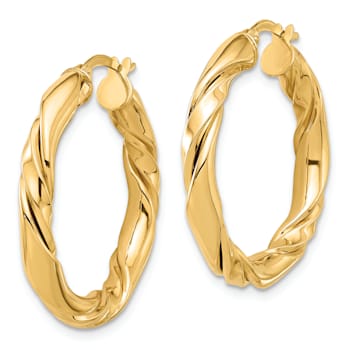 14k Yellow Gold 1 1/8" Polished Twisted Hoop Earrings