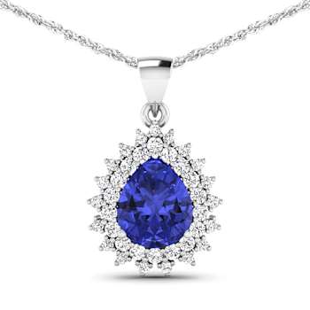 3.25ctw 14K White Gold Tanzanite and White Diamond Pendant with 18 inch
Cable Chain
