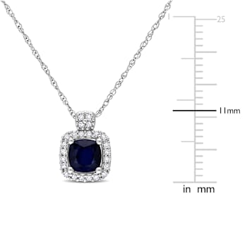 Diffused Sapphire & Diamond 10K White Gold Pendant With Chain 0.81ctw