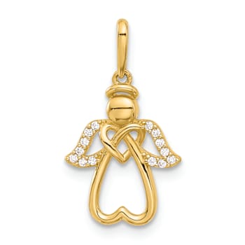 14K Yellow Gold Polished Cubic Zirconia Angel Pendant