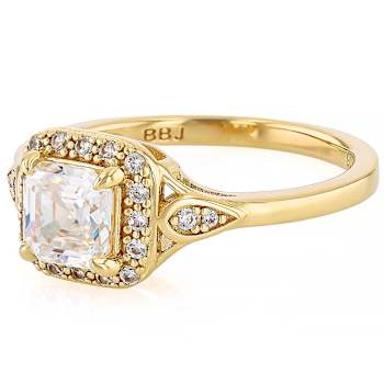 Diamond Simulant Square Octagonal And White Zircon Ring In 18K Gold Over
Sterling Silver 1.67ctw