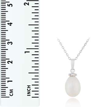 9-10mm White Cultured Freshwater Pearl Sterling Silver Pendant W/Chain