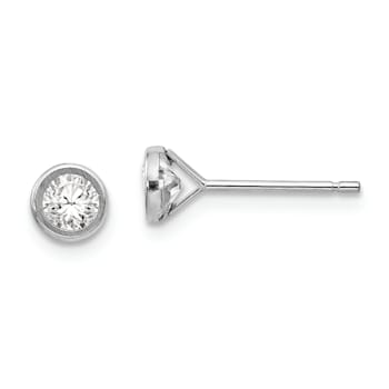 Rhodium Over 14K White Gold 4mm Bezel Set Cubic Zirconia Post Earrings
