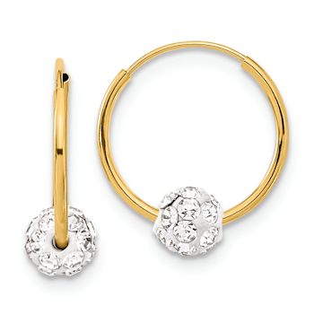 14k Yellow Gold Polished Crystal and Resin Bead Endless Hoop Earrings