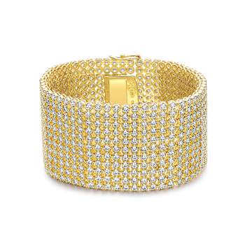 CZ Mesh Link Bracelet In 14K Gold Over Brass