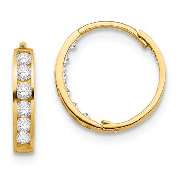 14K Yellow Gold Cubic Zirconia Hinged Hoop Earrings