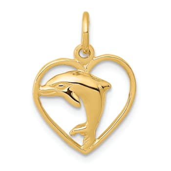 14k Yellow Gold Dolphin in Heart Pendant