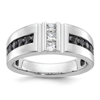 Rhodium Over 10K White Gold Men's Black and White Diamond Ring 1.10ctw